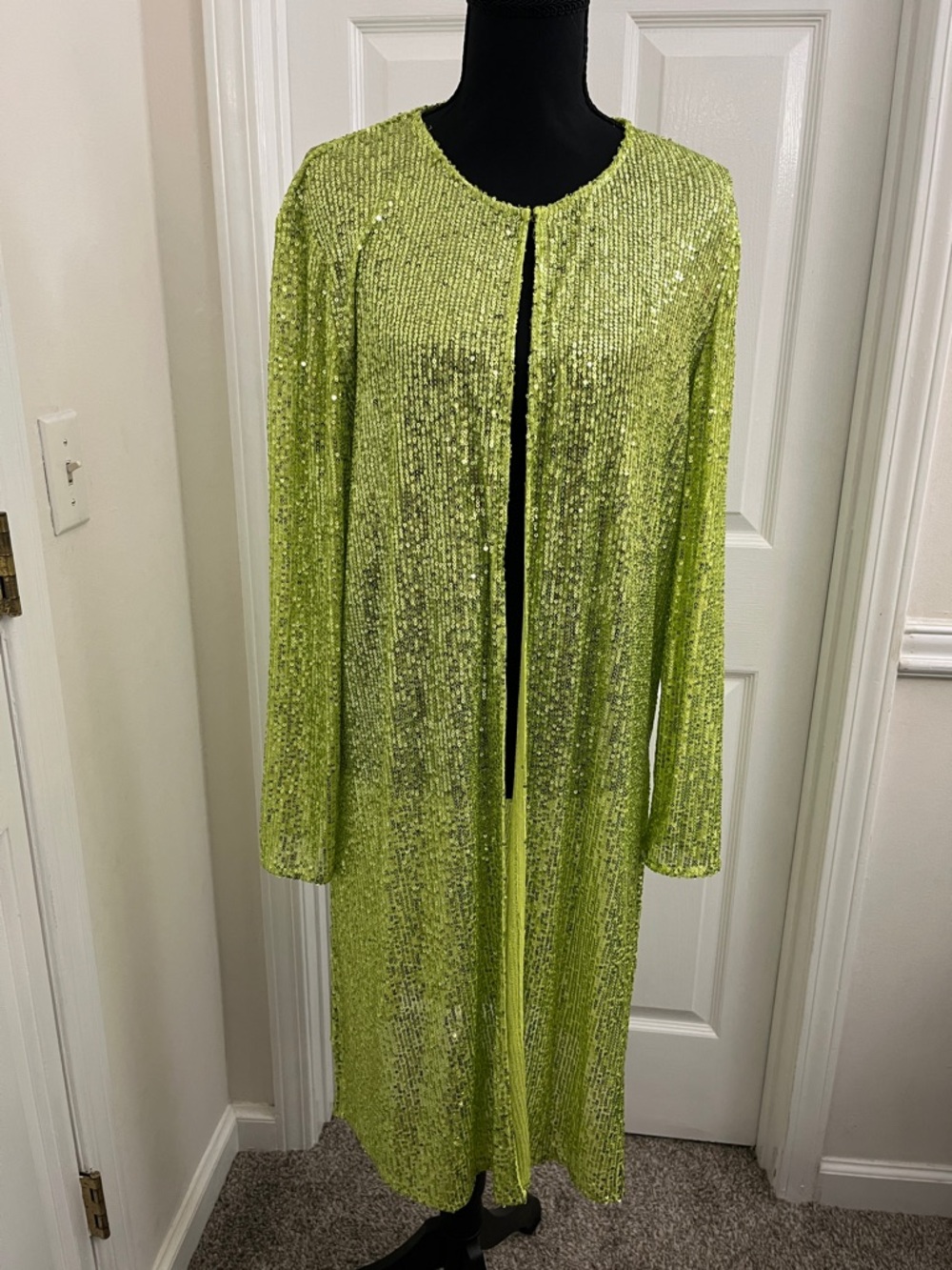 Anne Klein Lime Sequin Open Cardigan w/ Matching Tank - Picture 6 of 9
